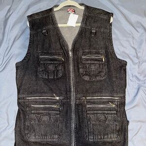 Men's Black Denim Biker Vest